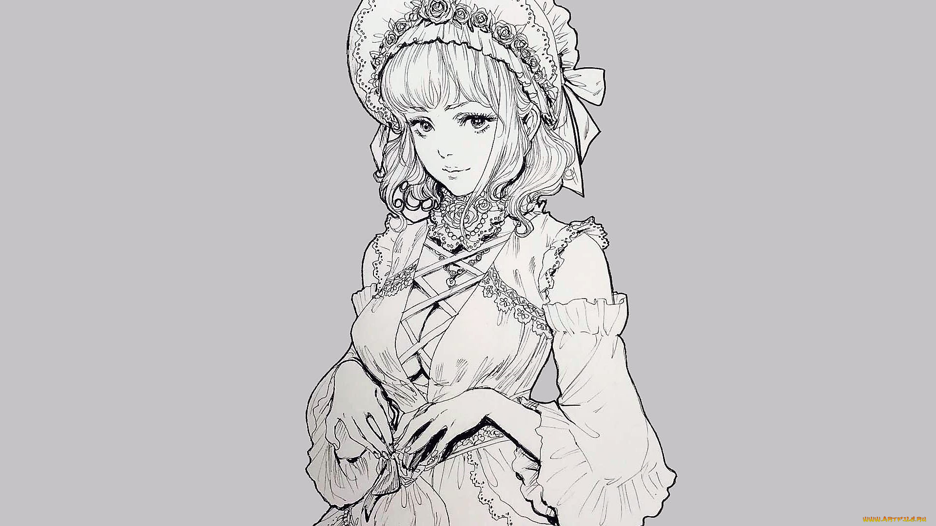 рисованное, люди, девушка, наряд, чепчик