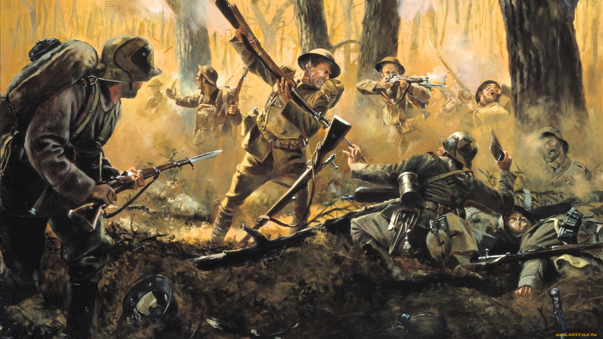 рисованное, армия, солдаты, война, лес