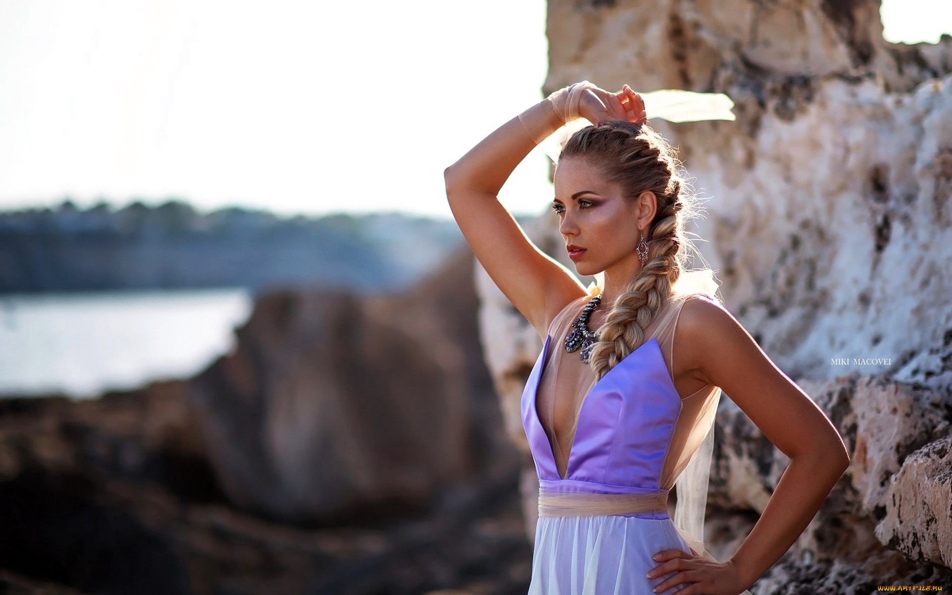 девушки, -, блондинки, , светловолосые, блондинка, платье, скалы