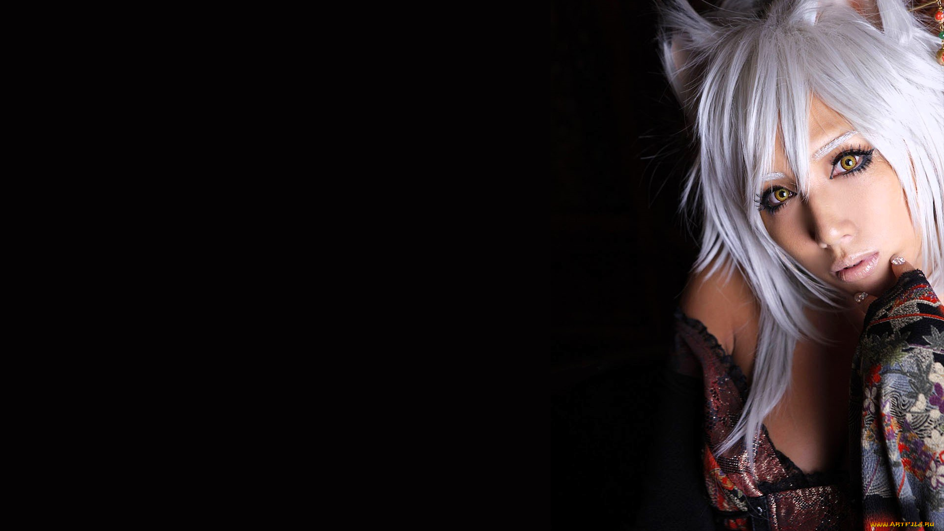 девушки, nonsummerjack, образ, косплей, лицо, ушки, кимоно