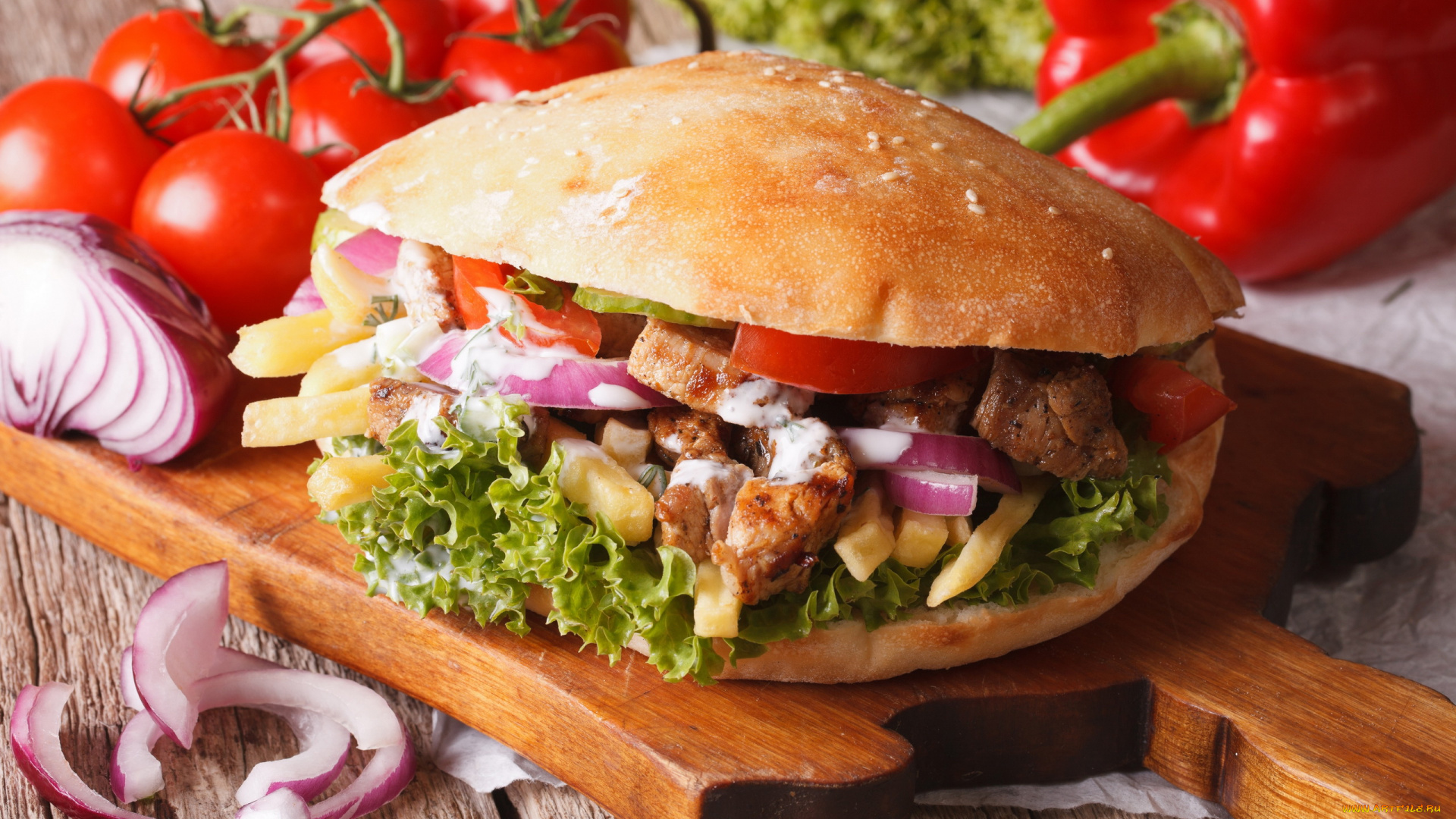 еда, бутерброды, , гамбургеры, , канапе, лук, гамбургер, помидоры, перец