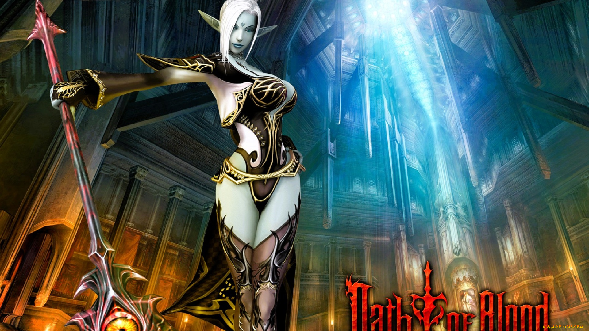 видео, игры, lineage, ii, , the, chaotic, chronicle, эльфийка, наряд, оружие, зал, свет