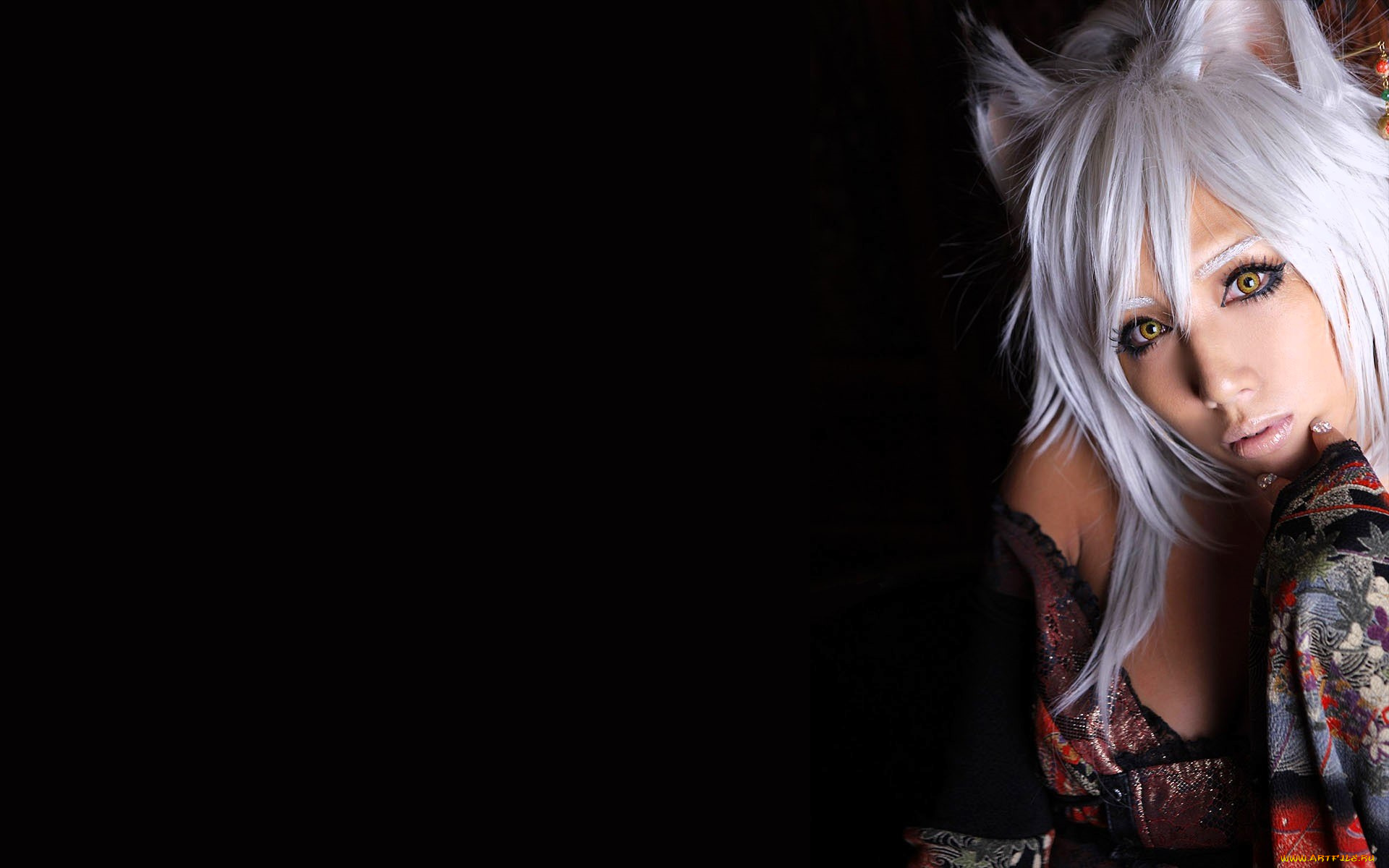 девушки, nonsummerjack, образ, косплей, лицо, ушки, кимоно