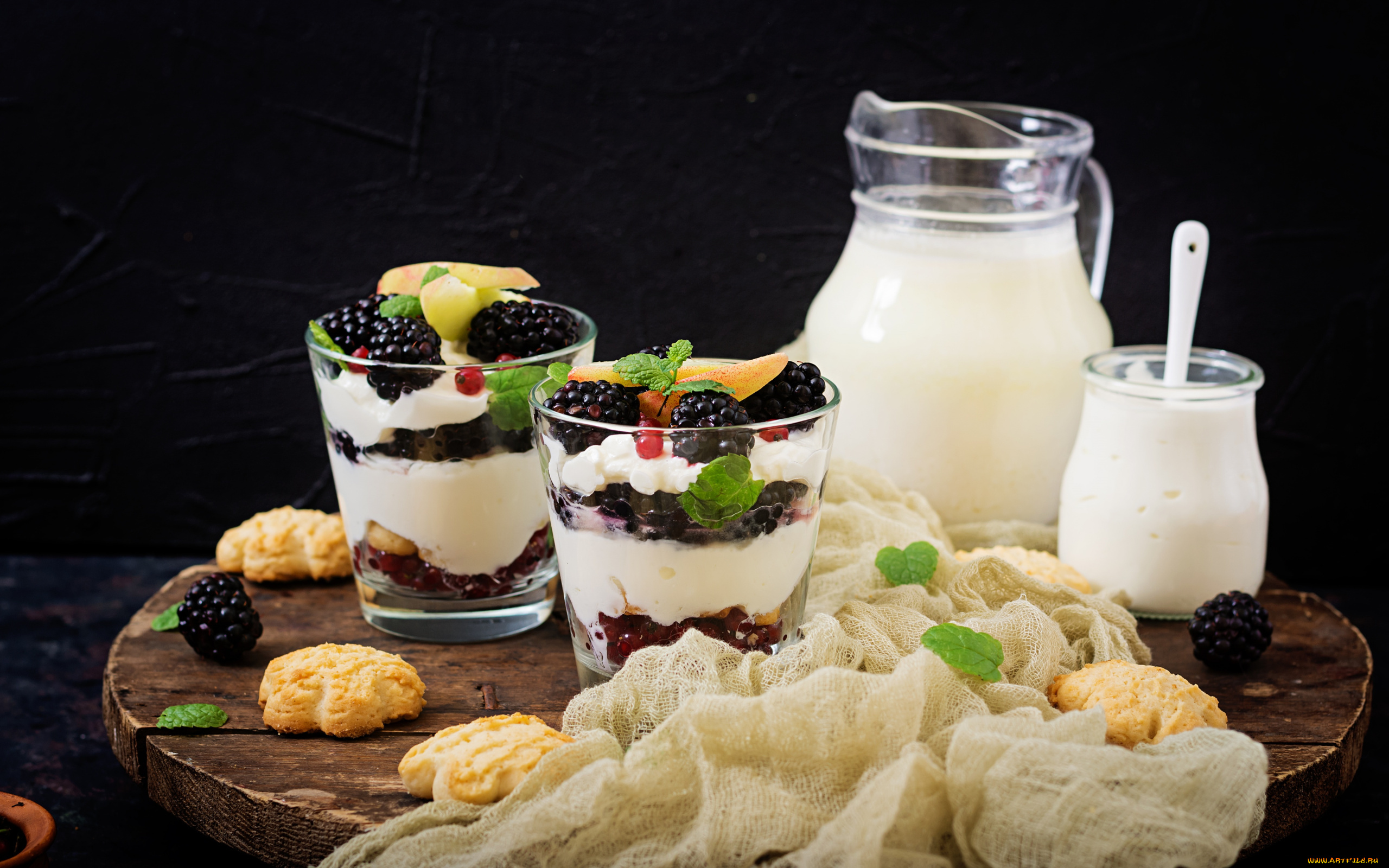 еда, мороженое, , десерты, печенье, десерт, ягоды, ежевика, мята