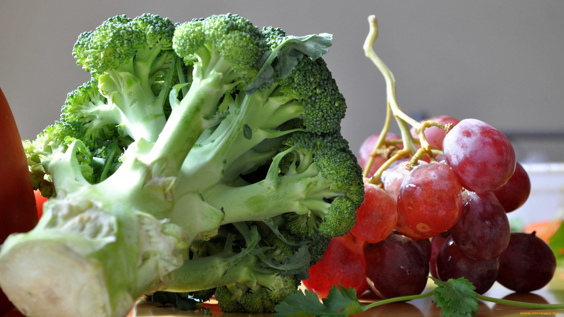 еда, фрукты, овощи, вместе, брокколи, виноград