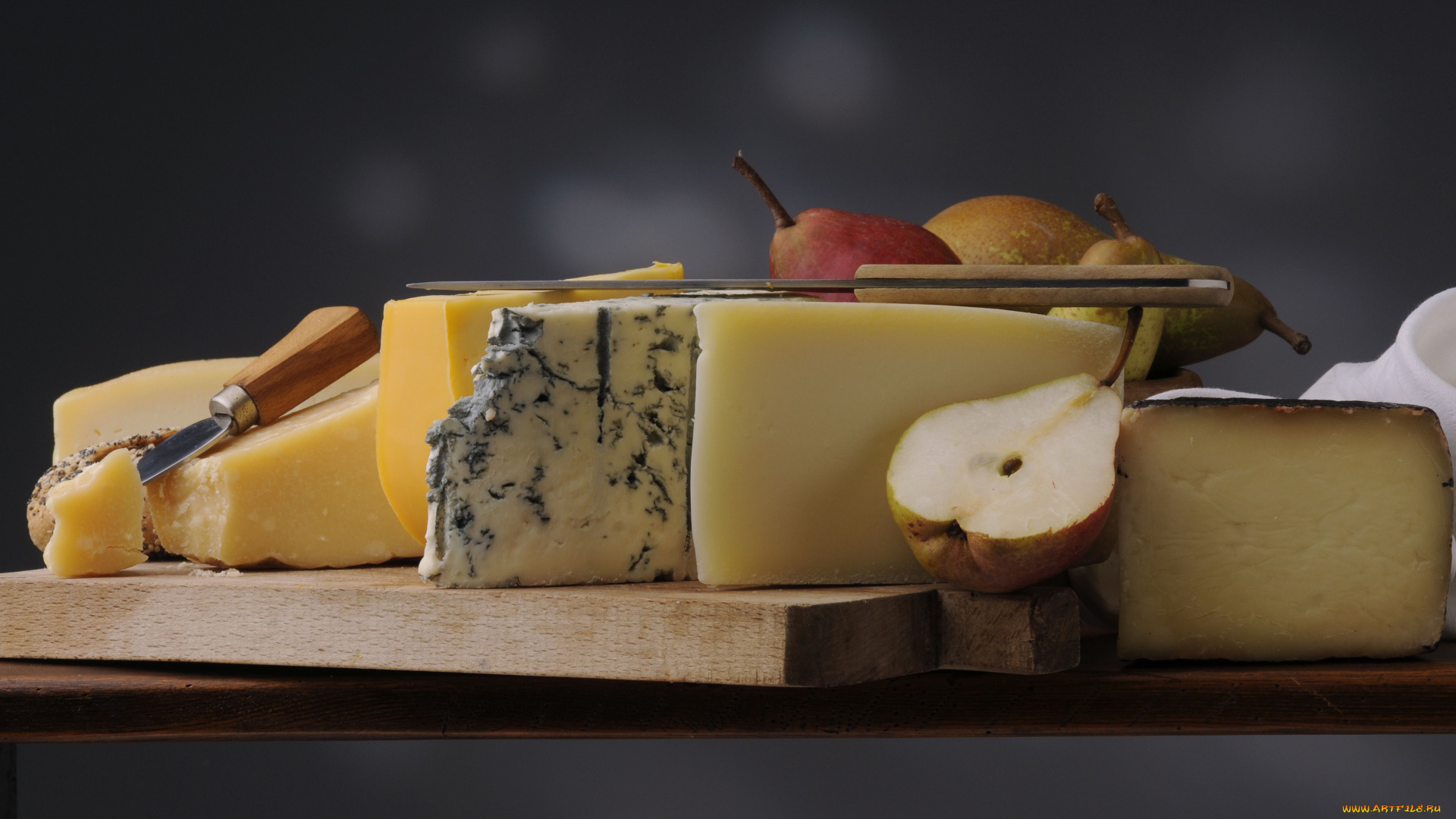 еда, сырные, изделия, ножи, груши, натюрморт