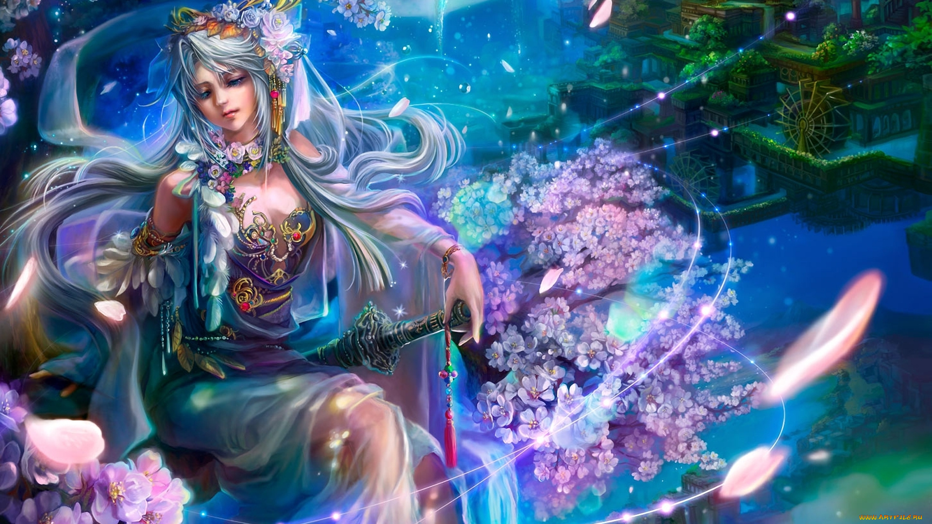 фэнтези, девушки, сакура