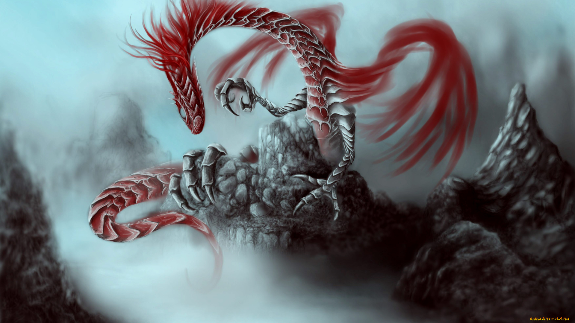 фэнтези, драконы, скалы