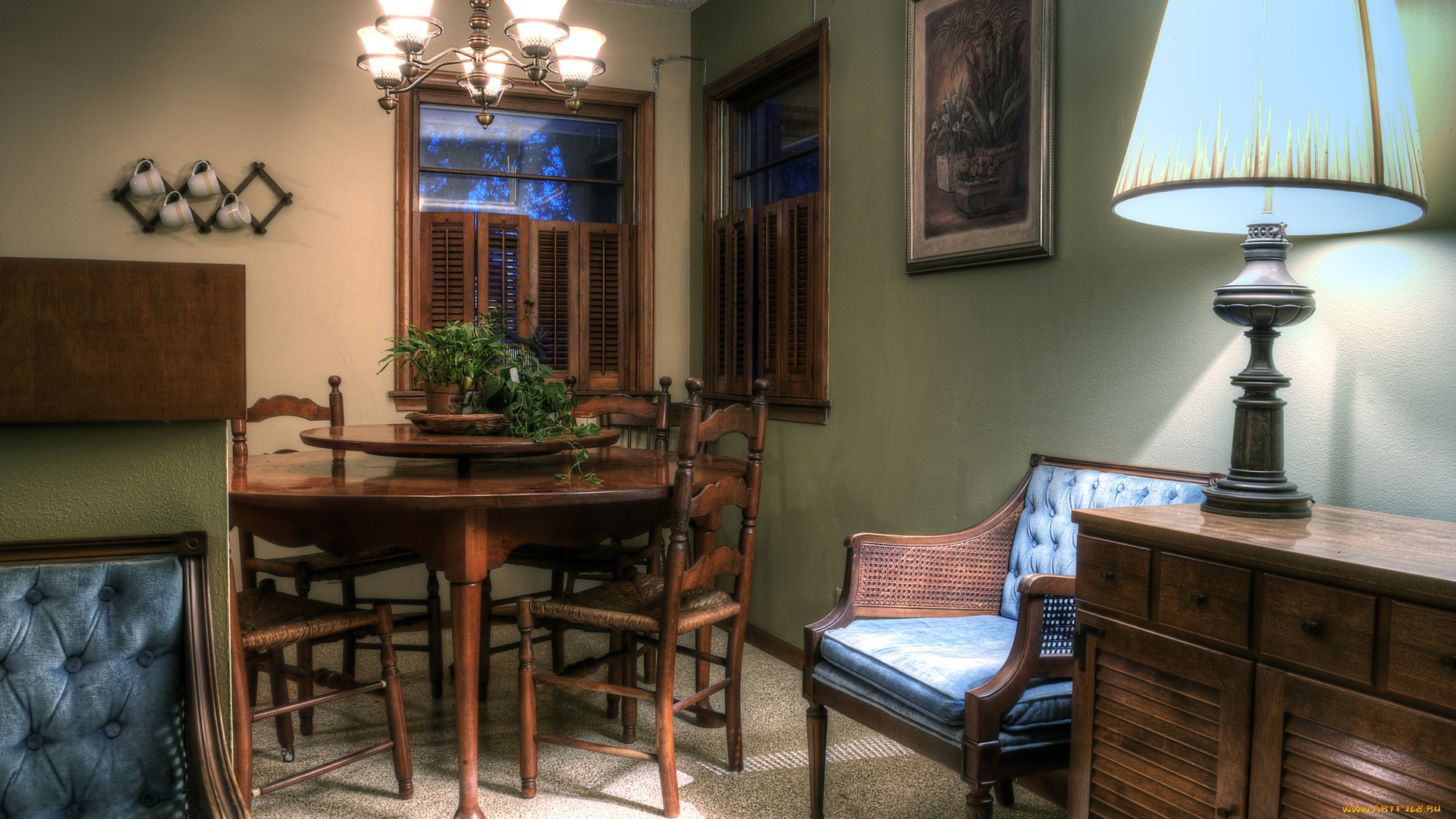 интерьер, столовая, стулья, лампа, стол, кресло