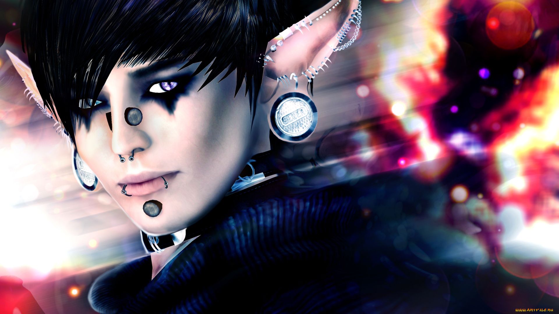 3д, графика, elves, эльфы, пирсинг, уши, лицо