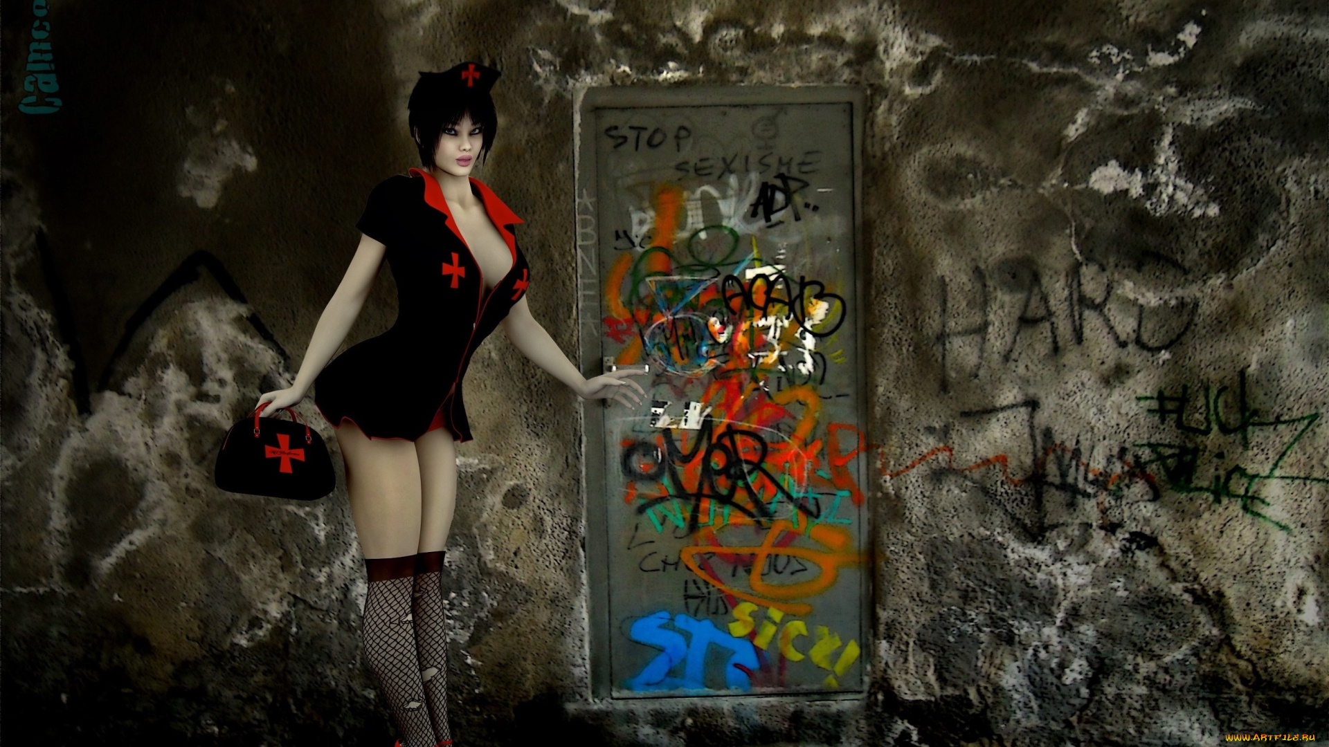 3д, графика, people, люди, девушка, граффити