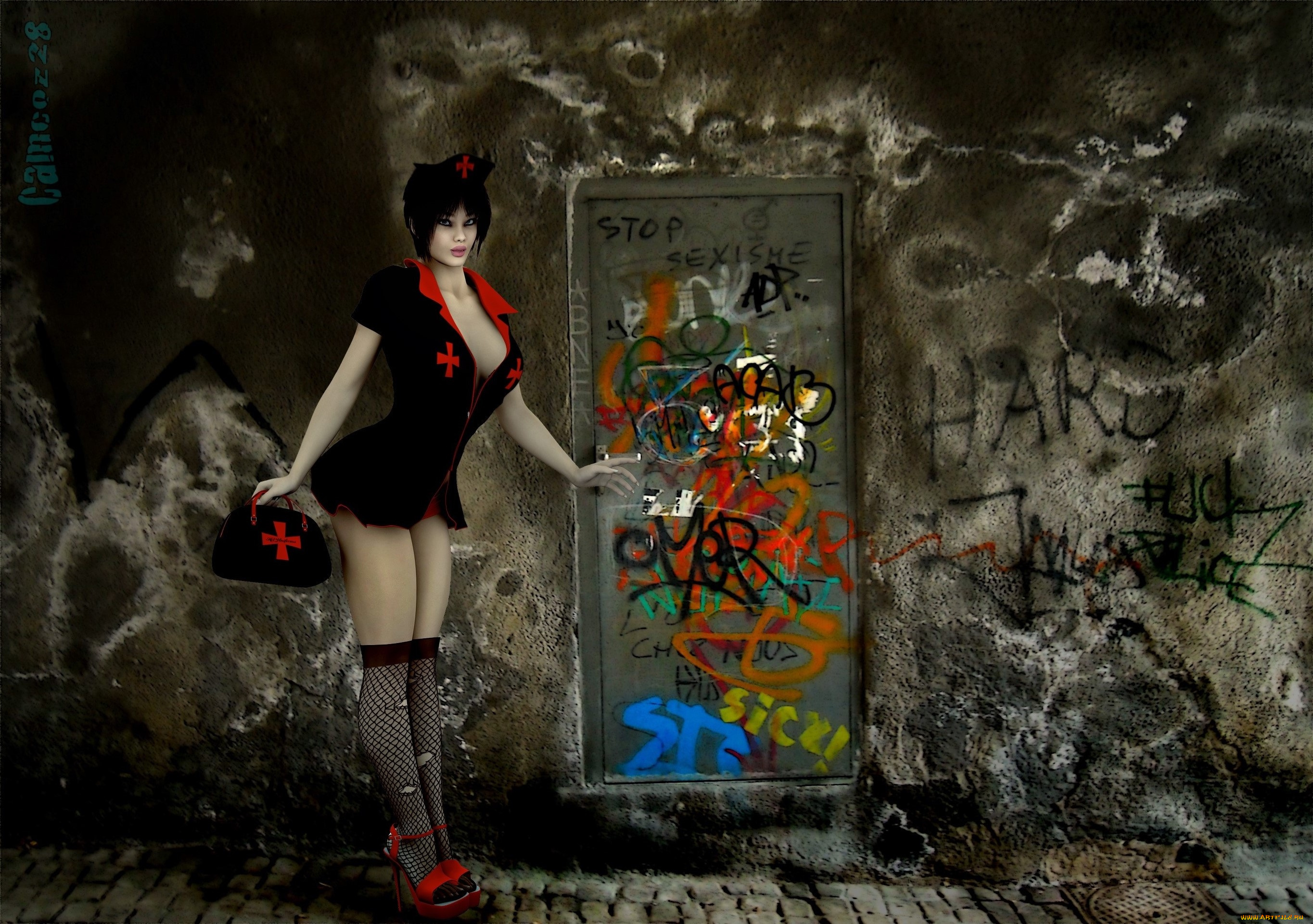 3д, графика, people, люди, девушка, граффити