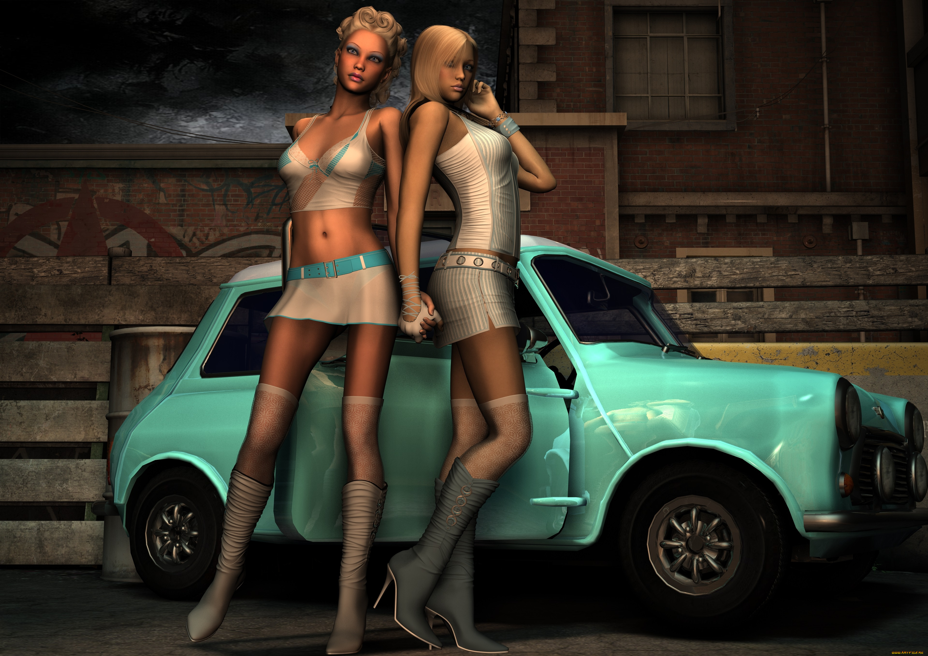 автомобили, 3д, девушки, автомобиль
