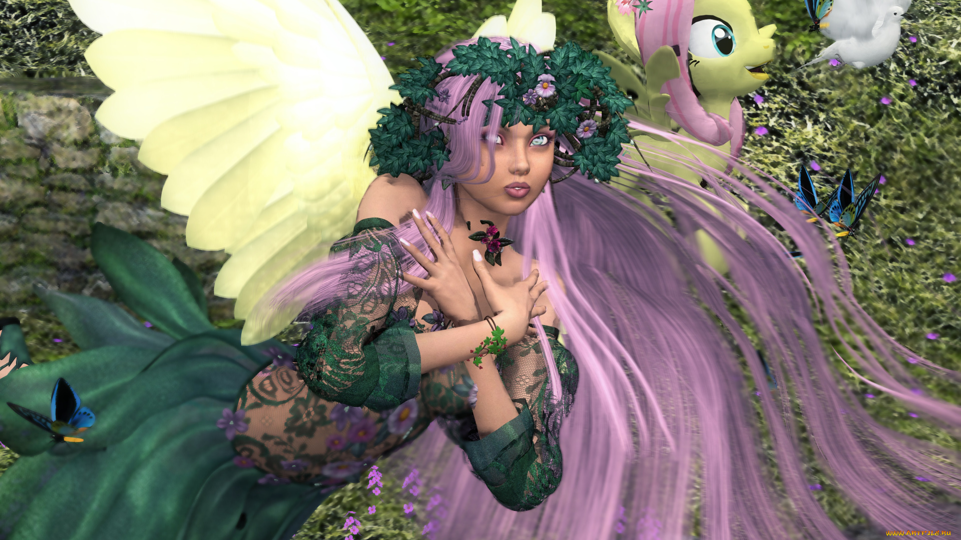 3д, графика, angel, , ангел, крылья, пони, взгляд, девушка