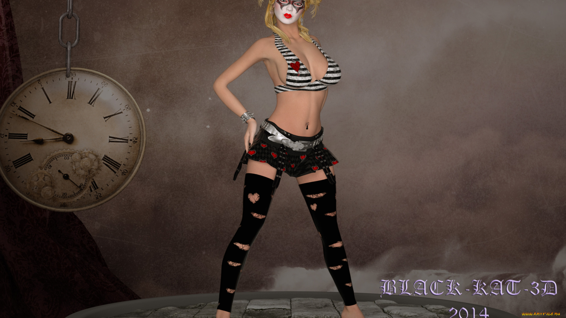 3д, графика, people, , люди, девушка, взгляд, маска, часы