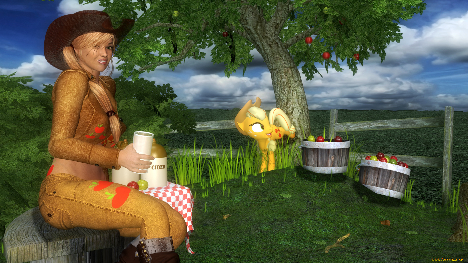 3д, графика, people, , люди, улыбка, пони, девушка