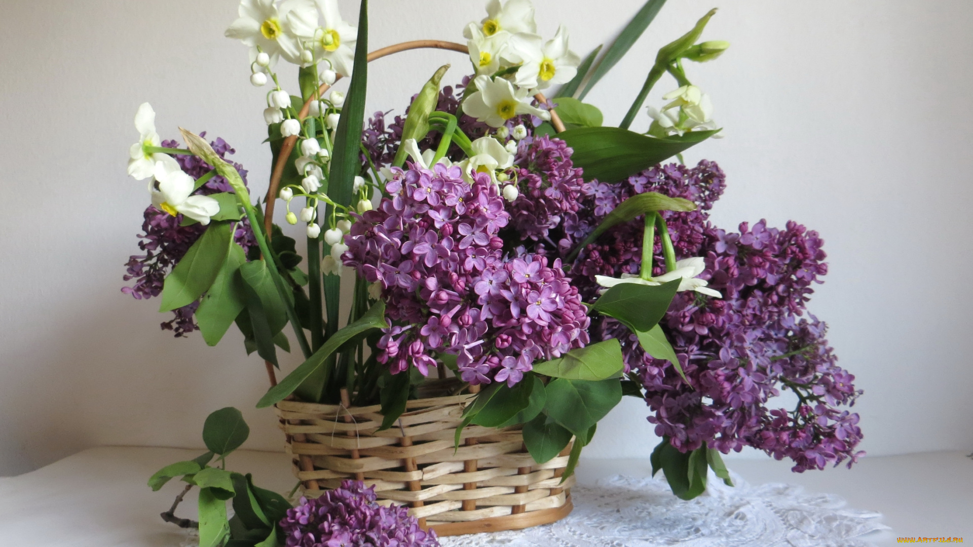 цветы, разные, вместе, нарциссы, сирень, ландыши
