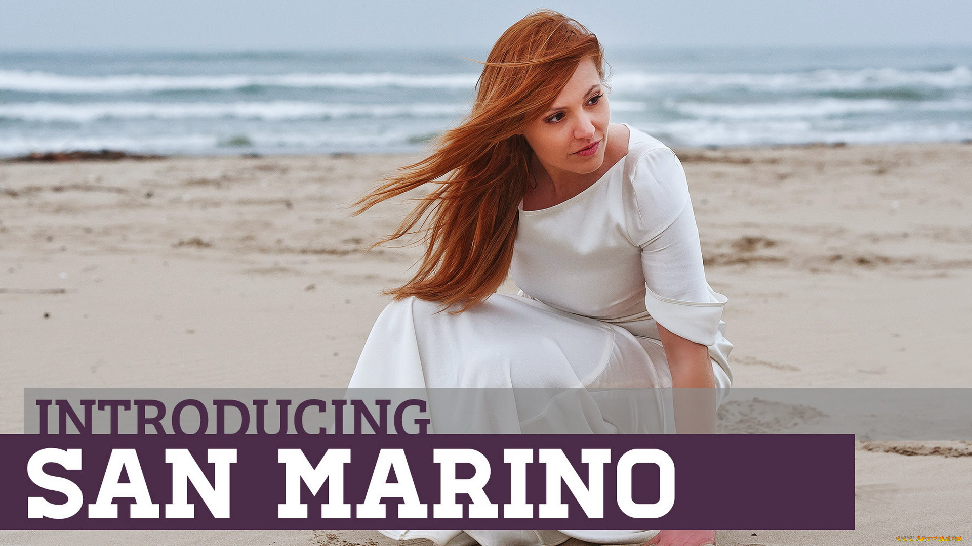 музыка, евровидение, певица, сан-марино, valentina, monetta, платье, рыжеволосая, песок, пляж, море