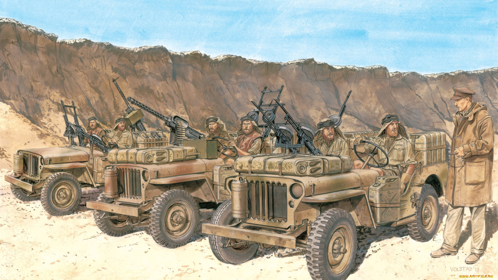 рисованные, армия, автомобили, солдаты