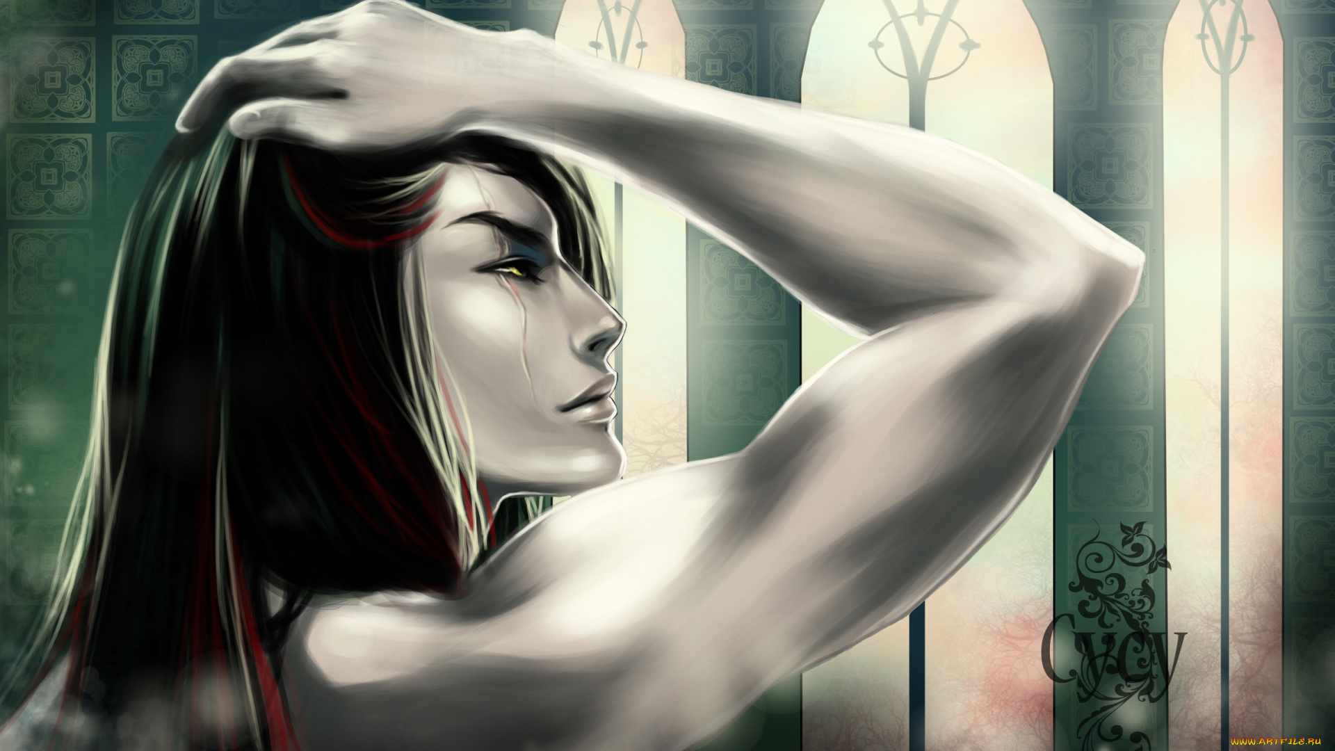 рисованные, люди, окна, рука, профиль, парень