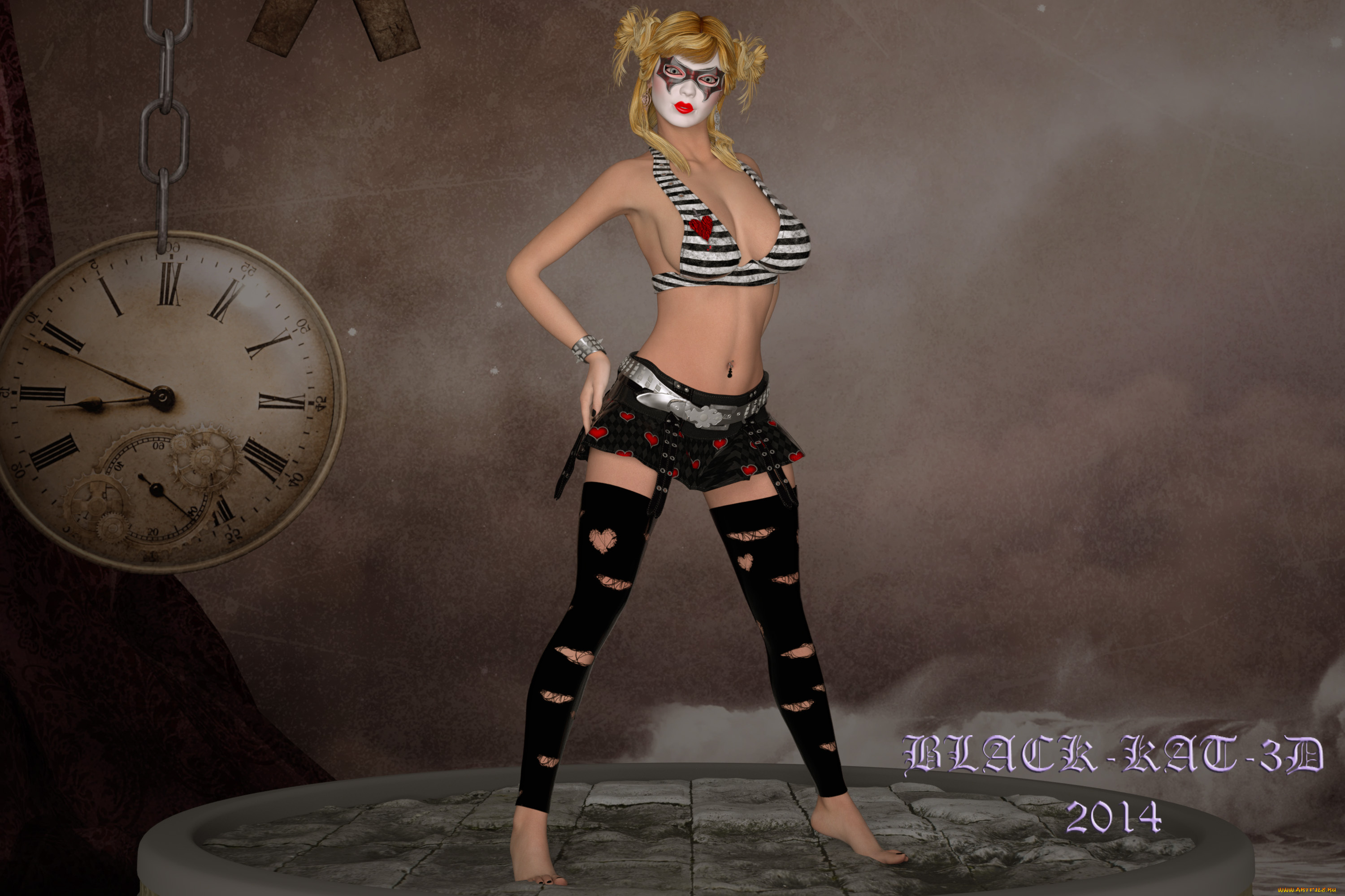 3д, графика, people, , люди, девушка, взгляд, маска, часы