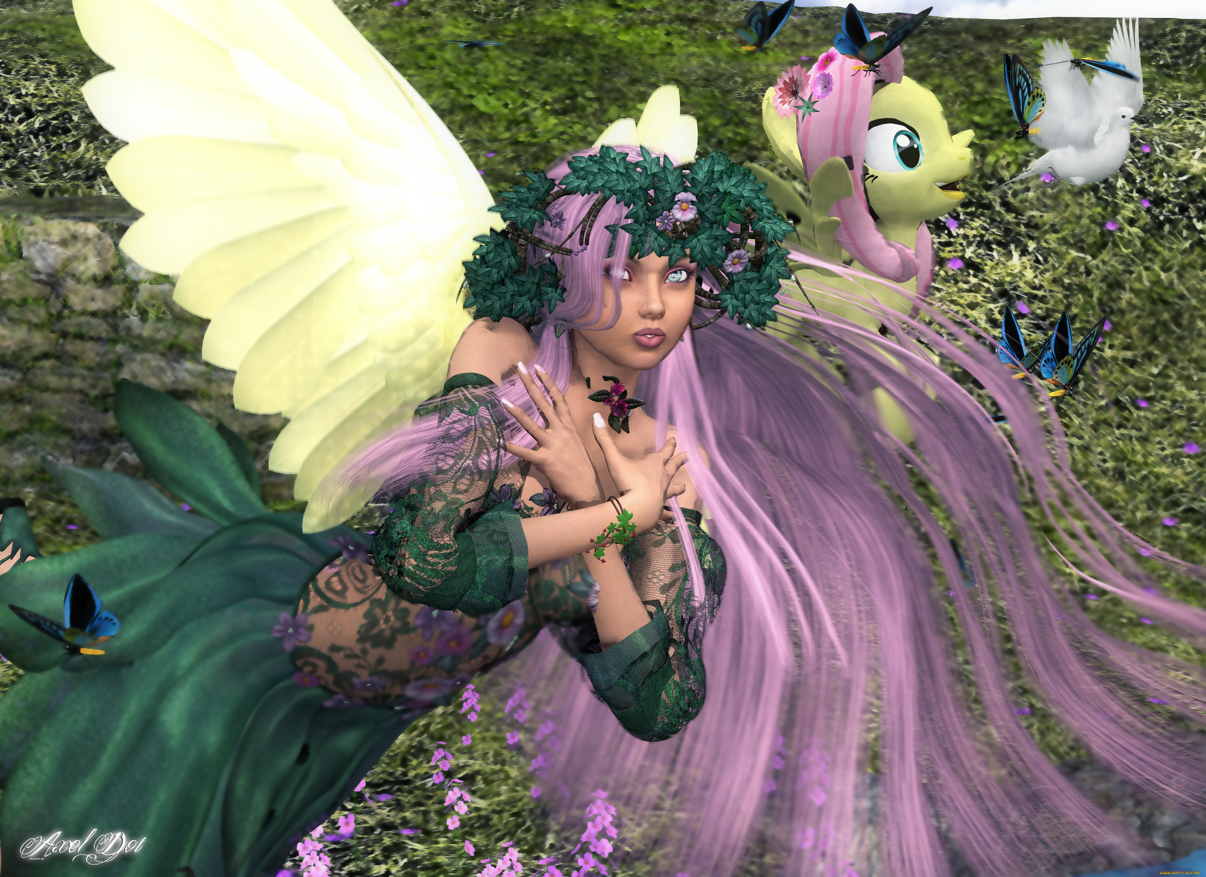 3д, графика, angel, , ангел, крылья, пони, взгляд, девушка