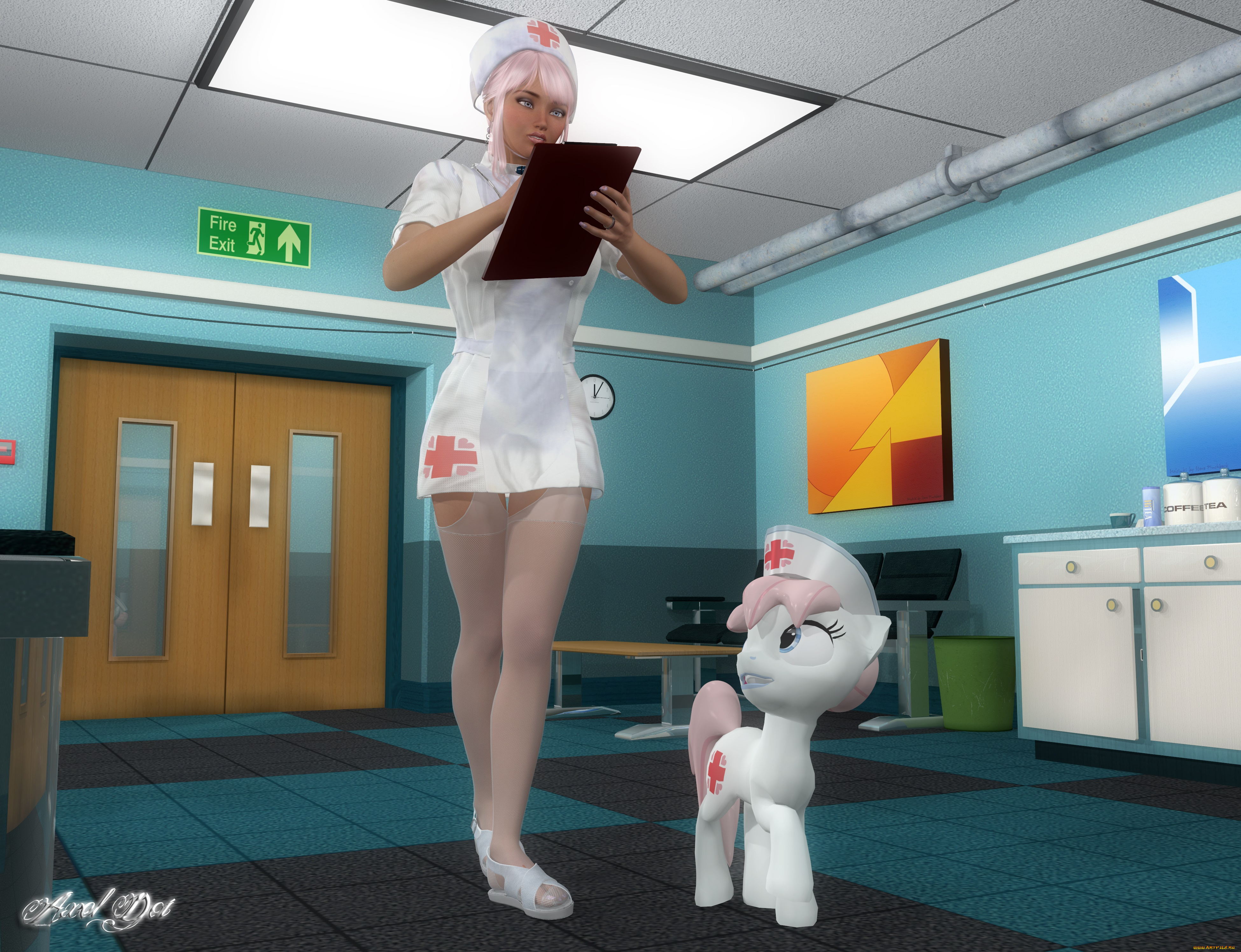 3д, графика, people, , люди, медсестра, пони, девушка