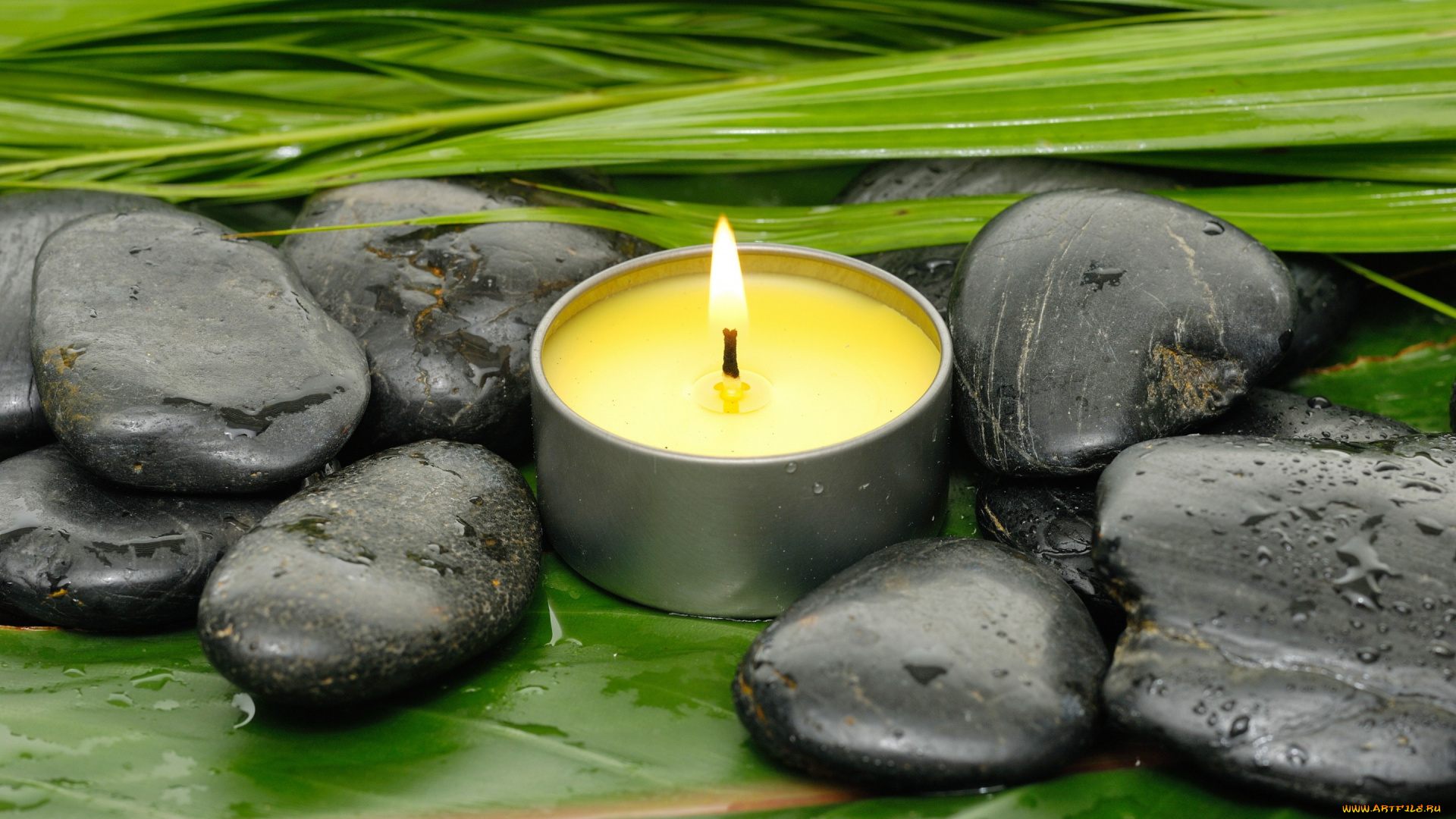 разное, свечи, still, life, spa, листья, камни, спа, candles, relax, wellness