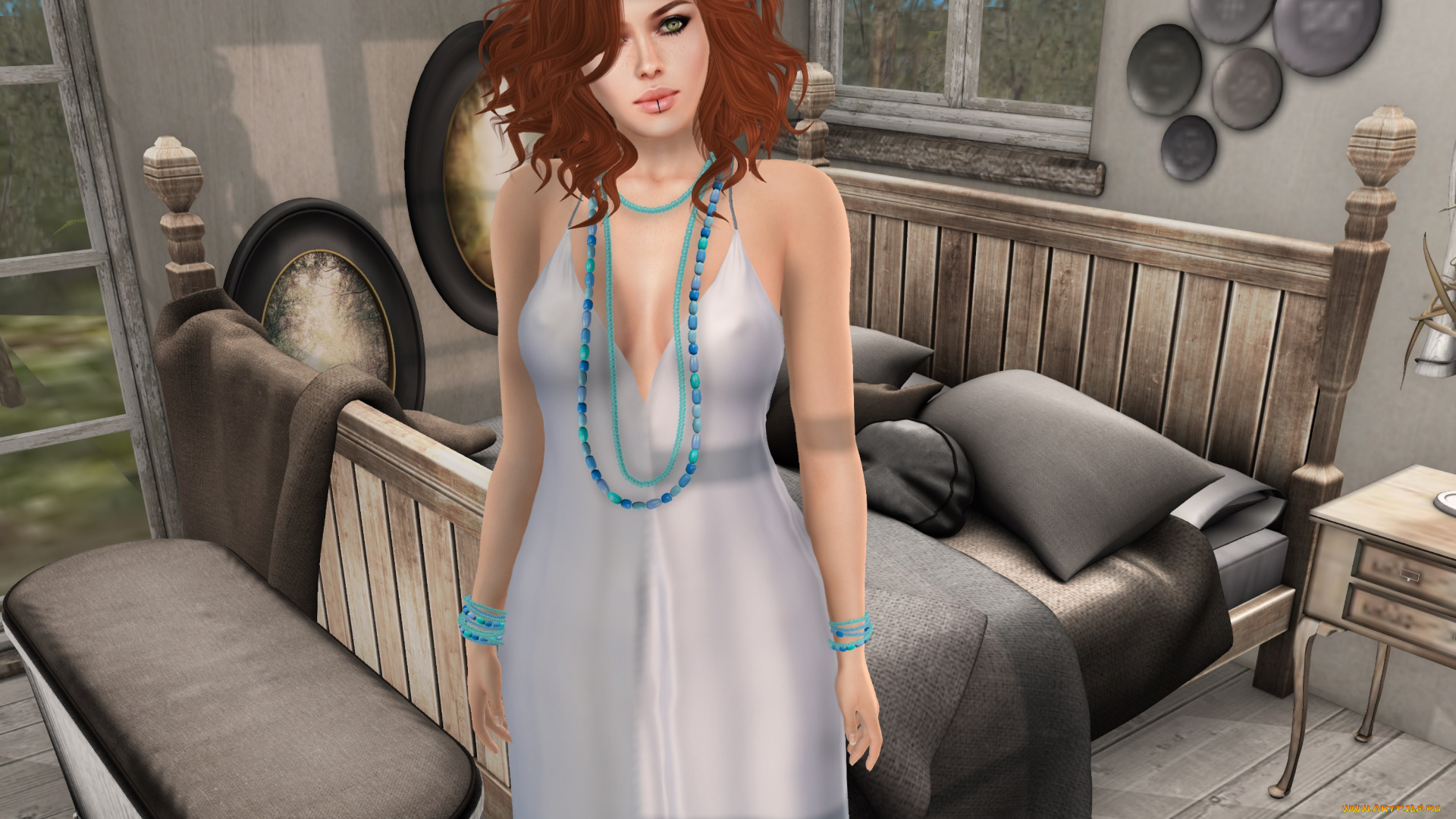 3д, графика, люди, , people, рыжая, фон, взгляд, девушка