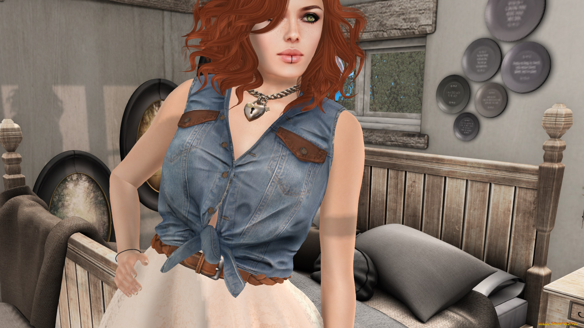 3д, графика, люди, , people, рыжая, фон, взгляд, девушка