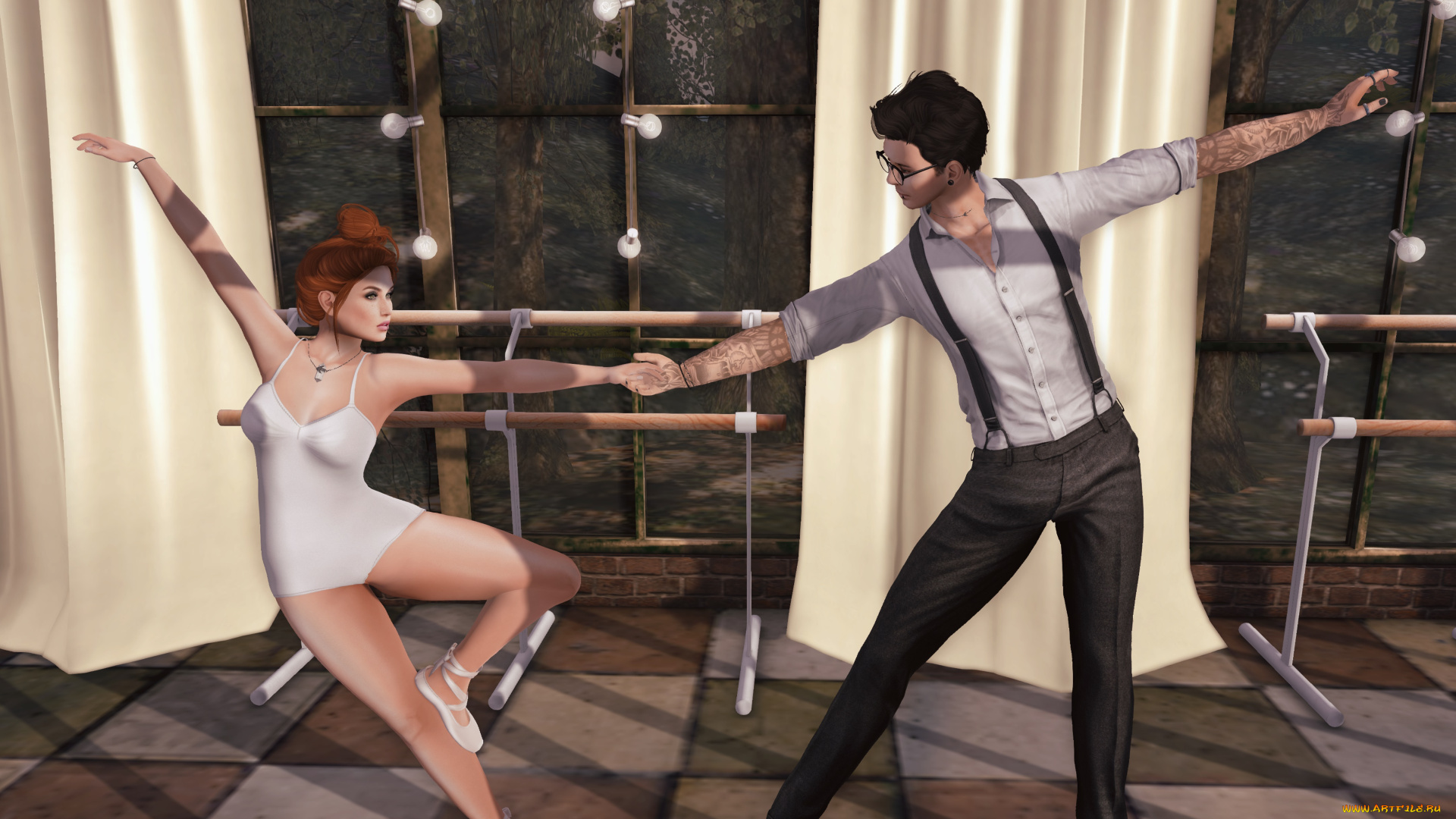 3д, графика, люди, , people, взгляд, девушка, парень, фон, танец