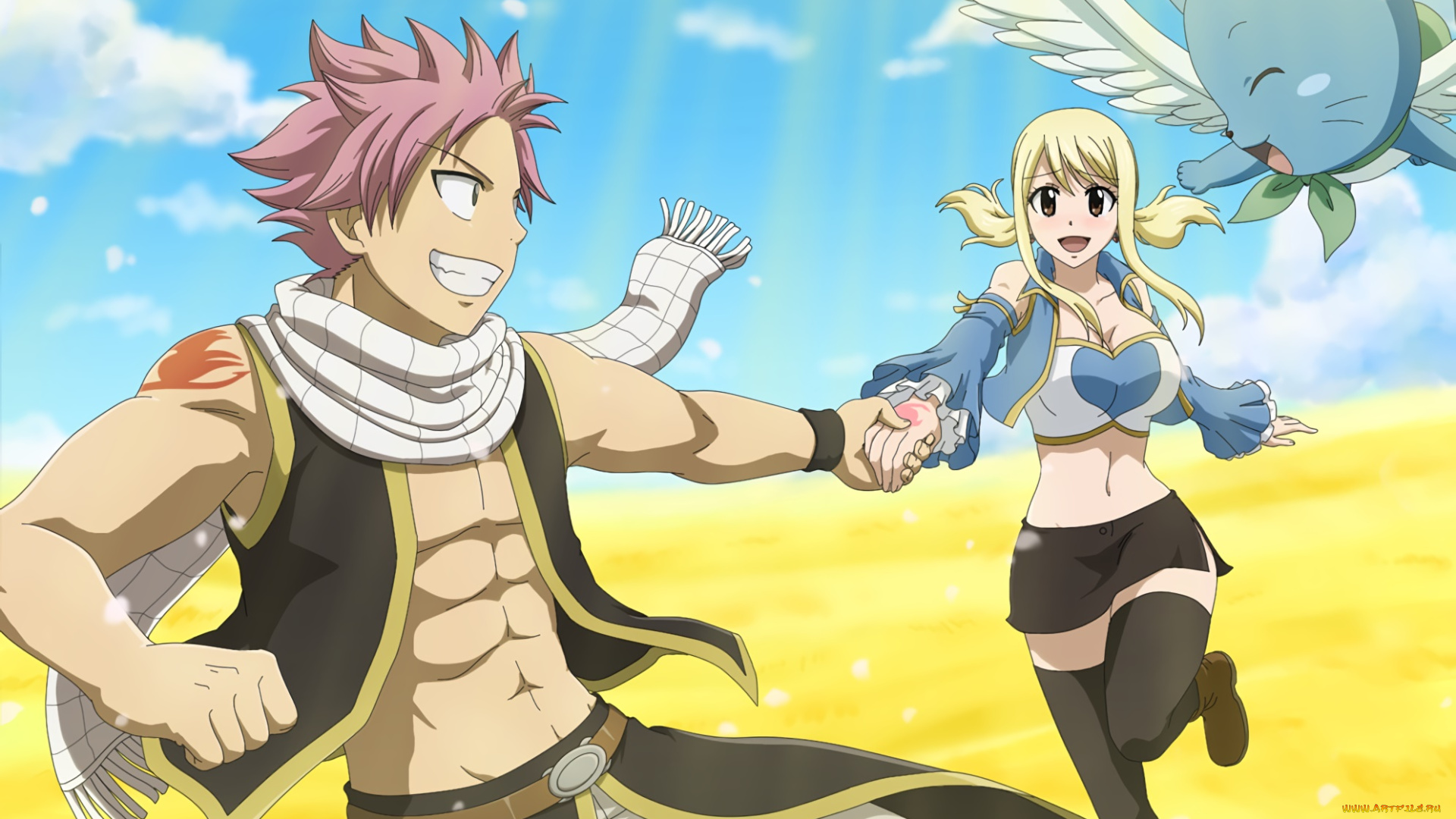 аниме, fairy, tail, девушка, взгляд, фон, парень