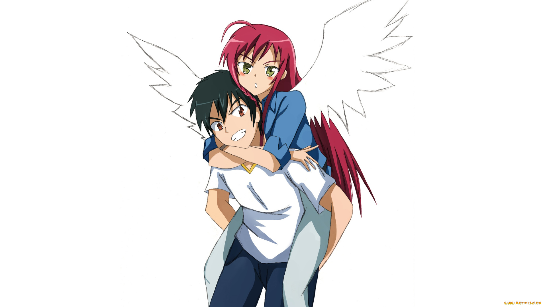 аниме, hataraku, maou-sama, ангел, повелитель, тьмы, парень, девушка