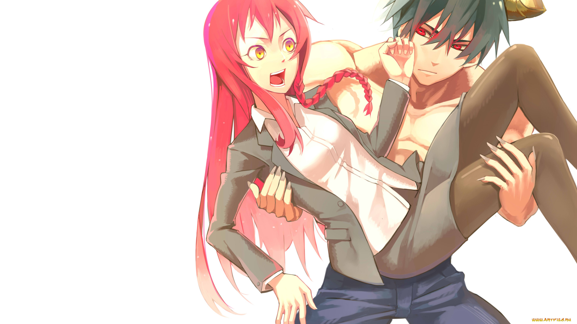 аниме, hataraku, maou-sama, девушка, демон