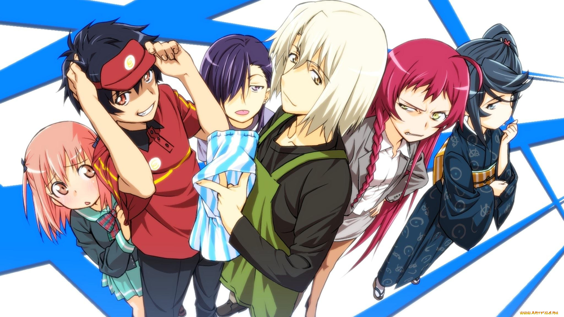 аниме, hataraku, maou-sama, персонажи, девушки, парни