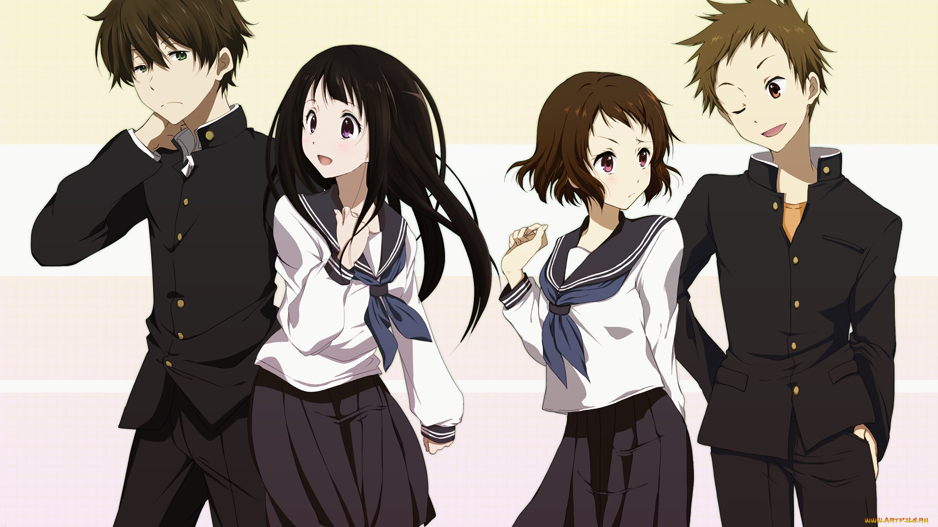 аниме, hyouka, фон, взгляд, девушки, парни
