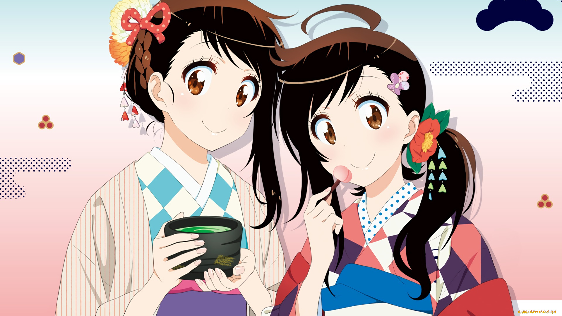 аниме, nisekoi, девушки, взгляд, фон