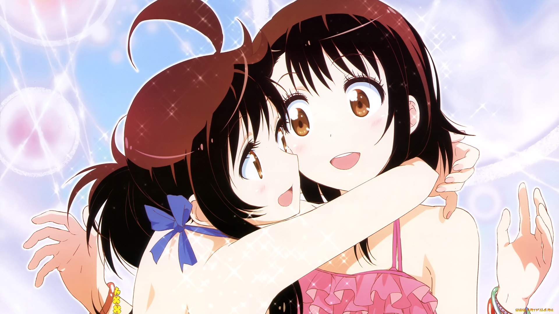 аниме, nisekoi, взгляд, девушки, фон