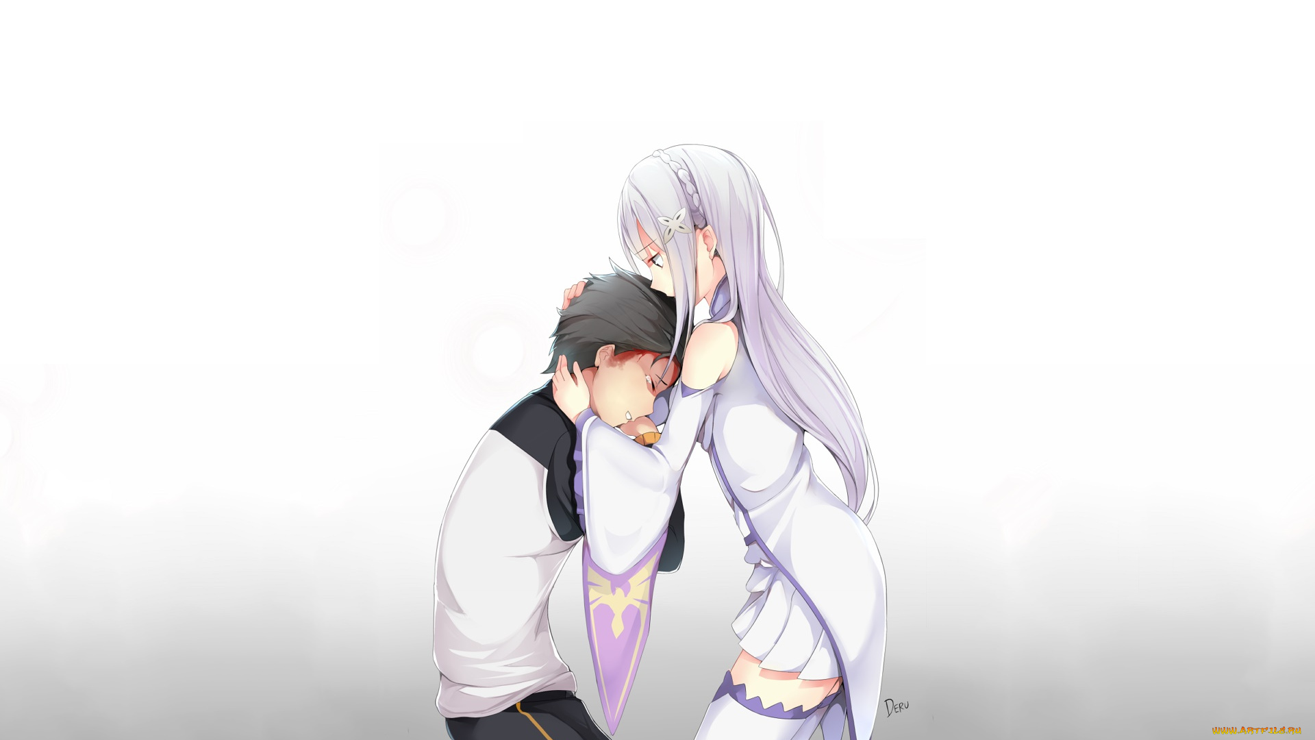 аниме, re, , zero, kara, hajimeru, isekai, seikatsu, парень, фон, взгляд, девушка