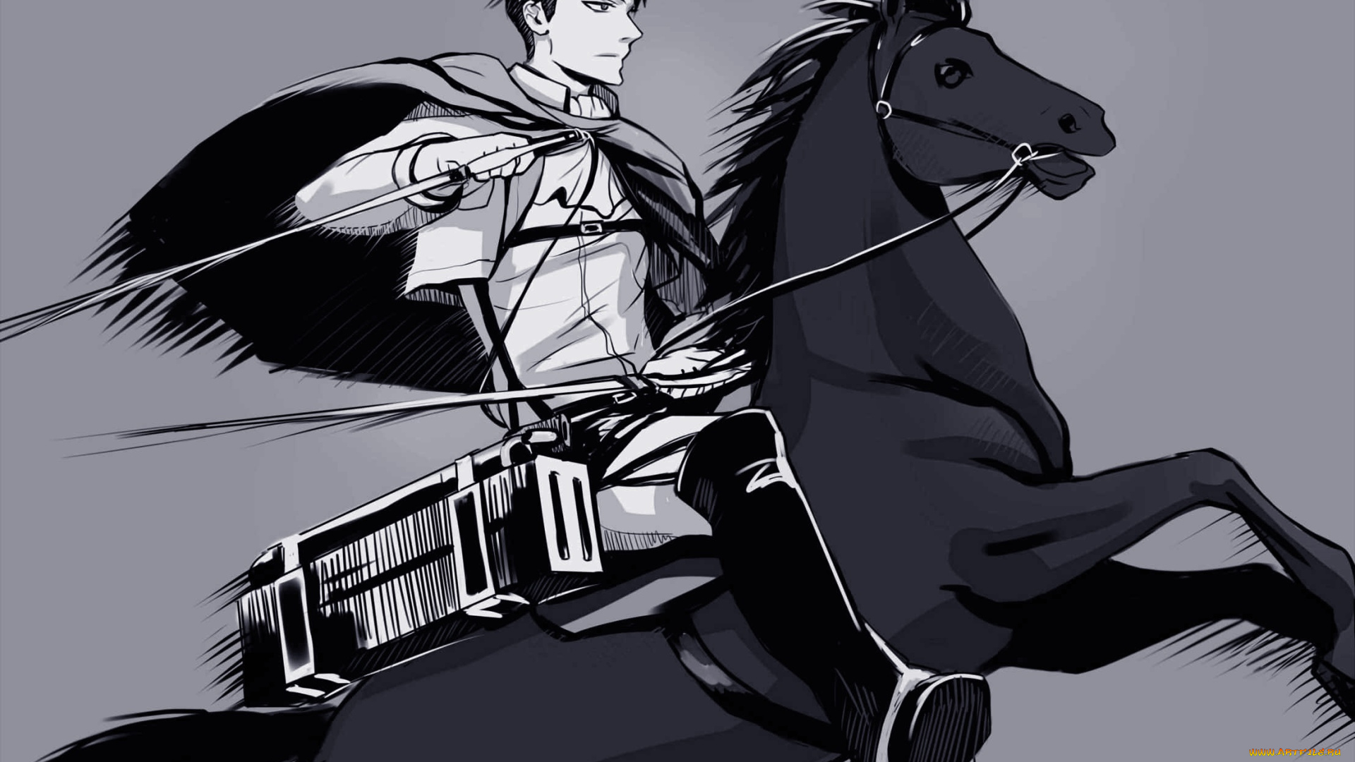 аниме, shingeki, no, kyojin, леви, лошадь