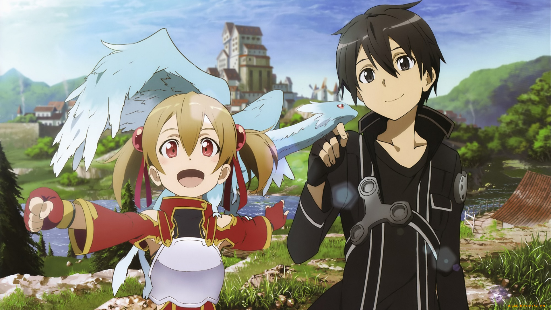 аниме, sword, art, online, кирито, девочка