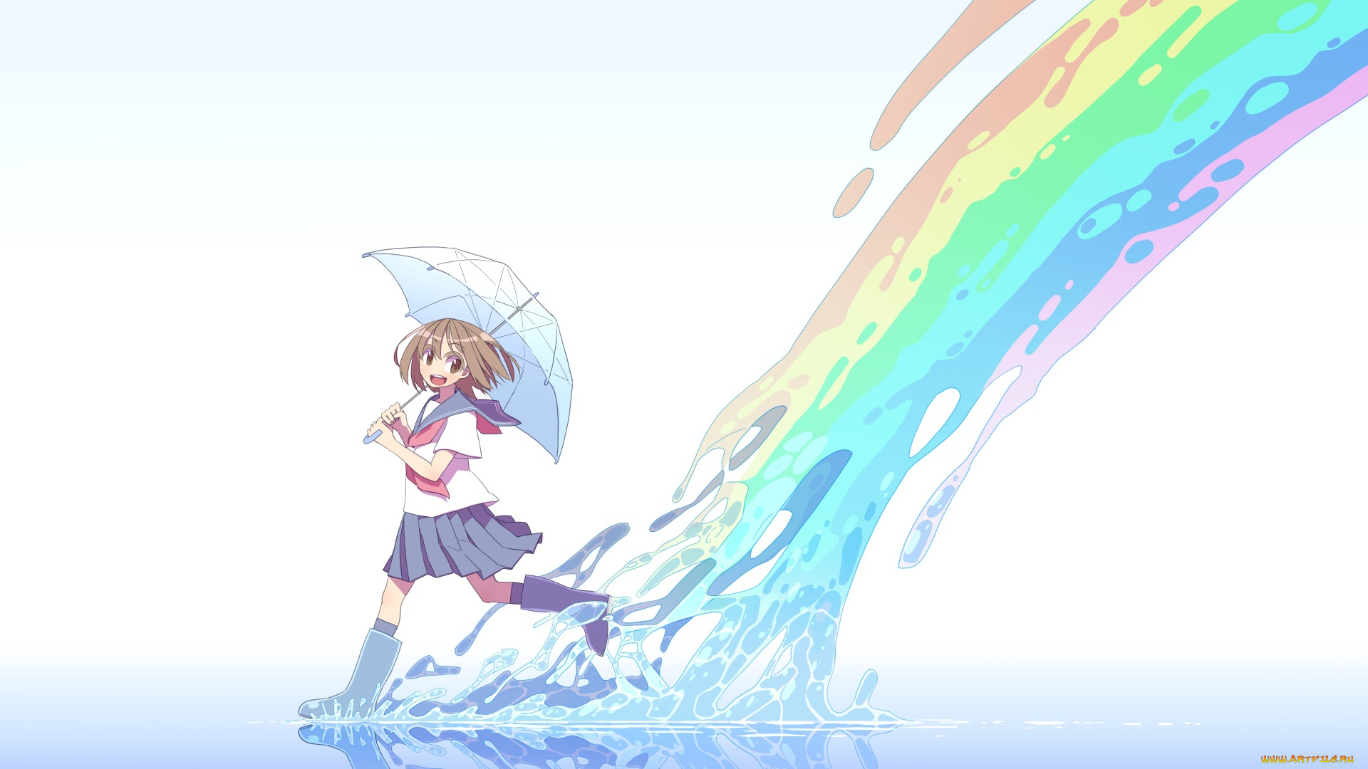 аниме, unknown, , другое, радуга, девочка, зонт