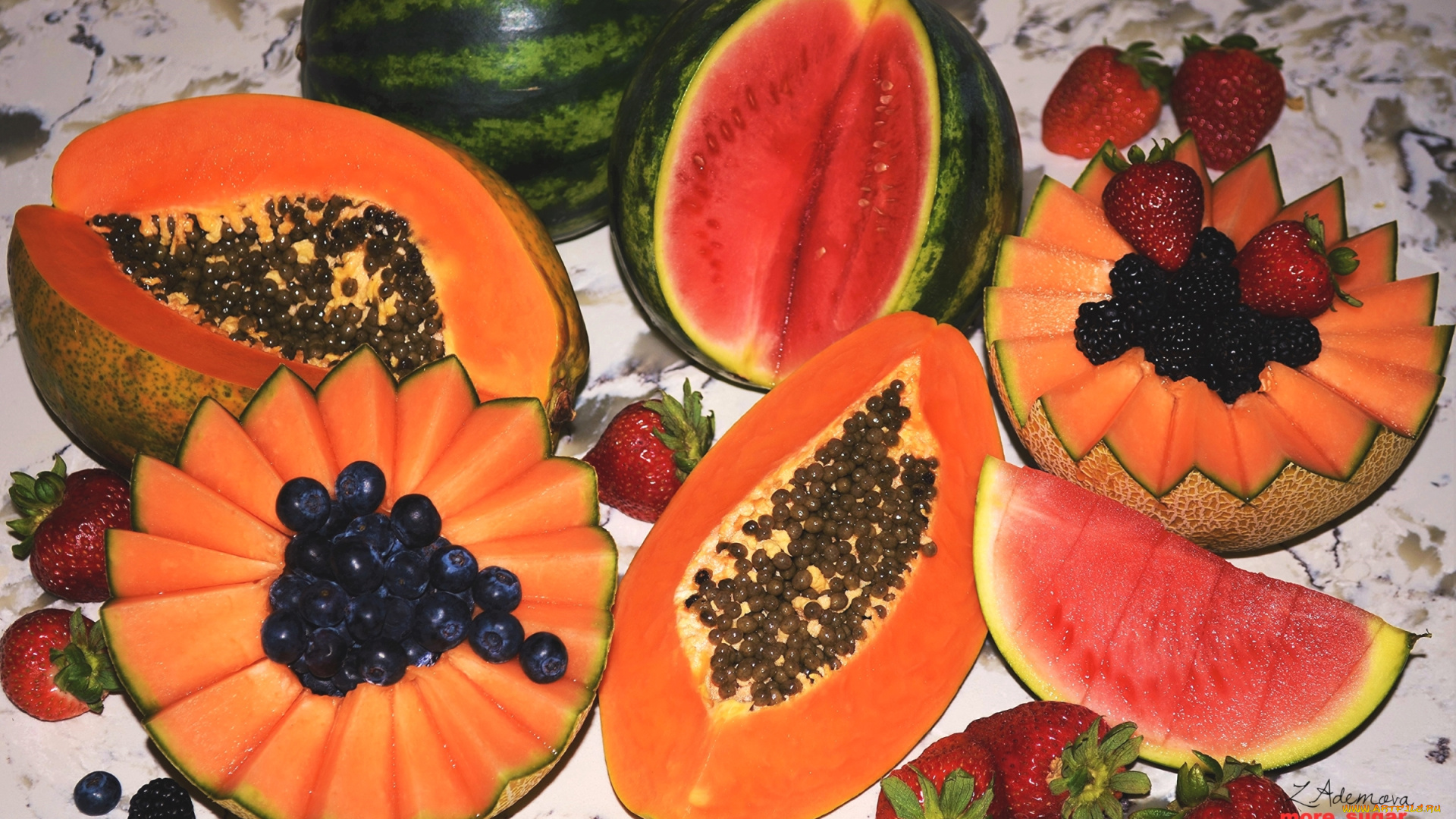 еда, фрукты, , ягоды, ягоды, дыня, папайя, арбуз, клубника, голубика, ежевика