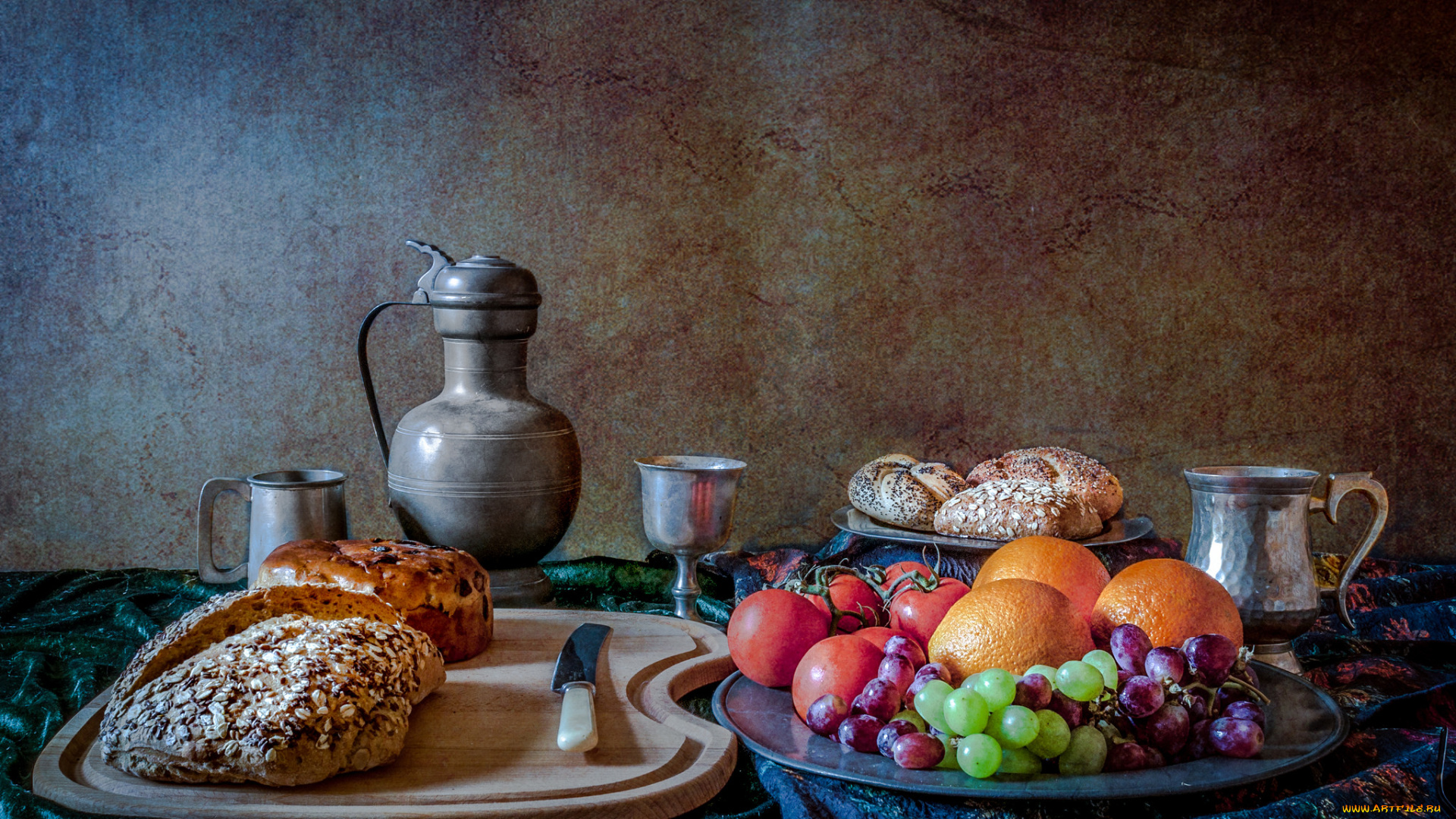 еда, натюрморт, фрукты, кувшин