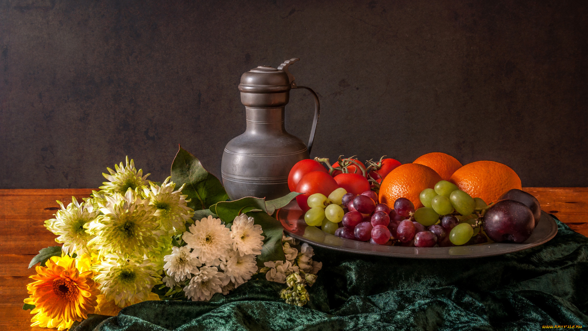 еда, натюрморт, фрукты, кувшин