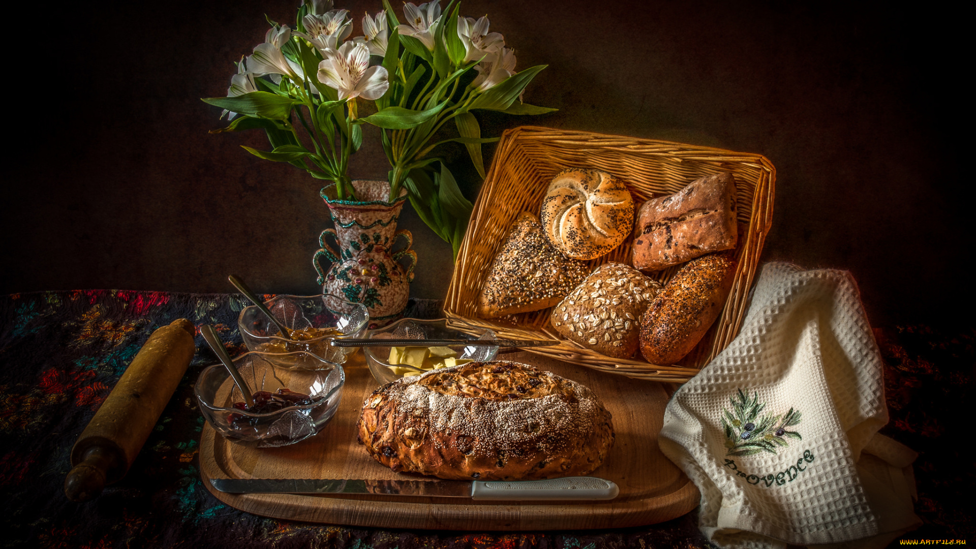 еда, натюрморт, каравай, булочки