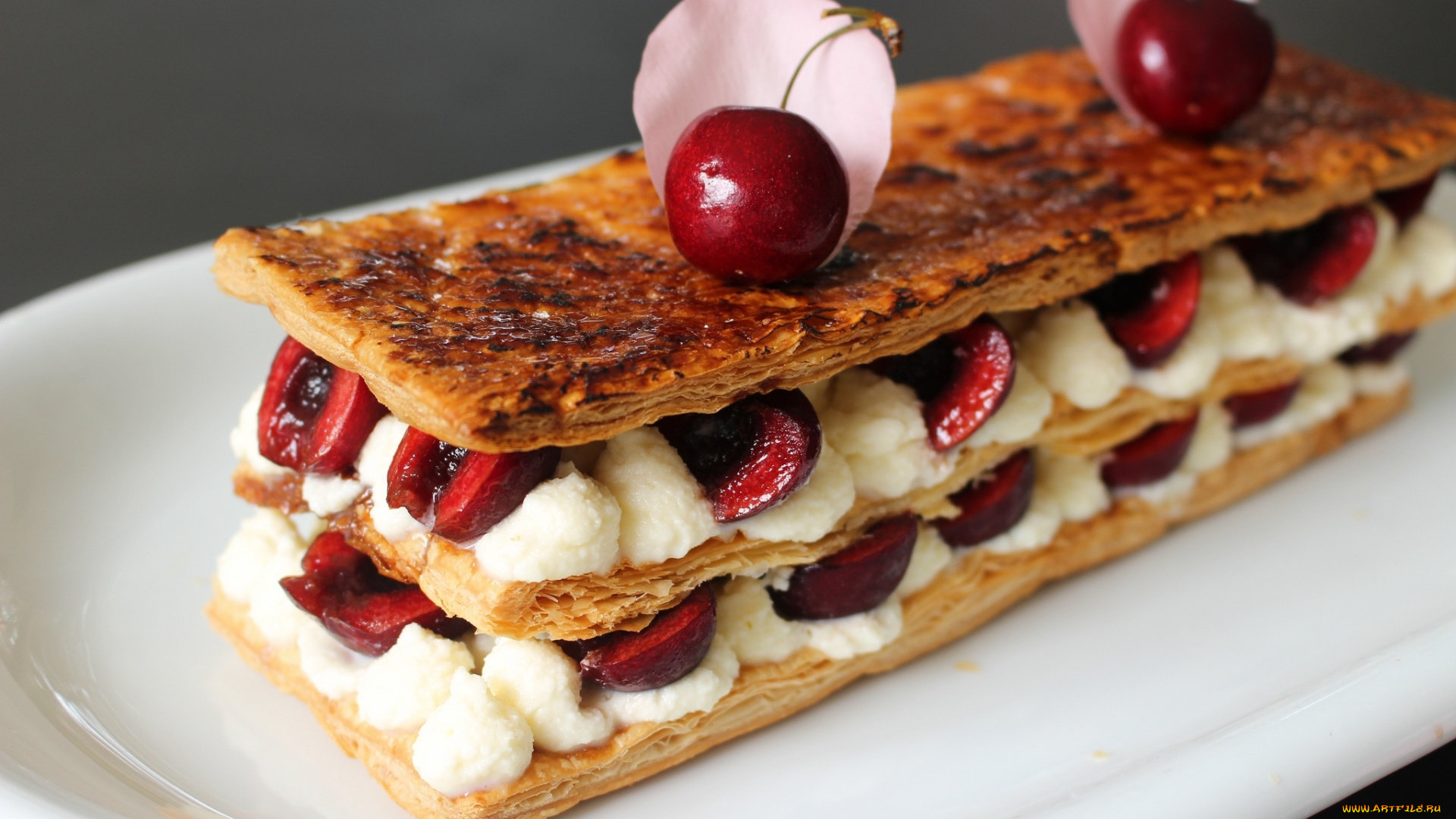 еда, торты, десерт, крем, пирожное, вишня