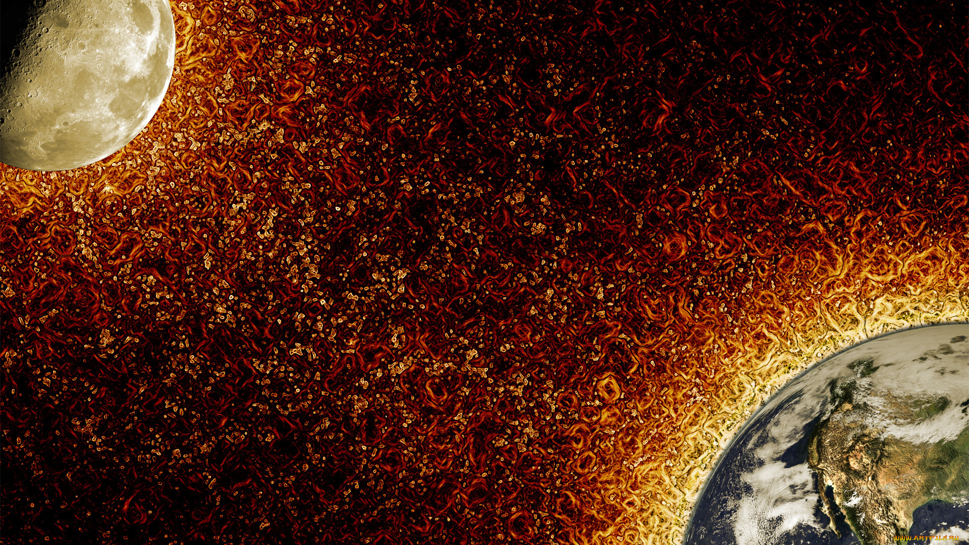 космос, арт, луна, земля