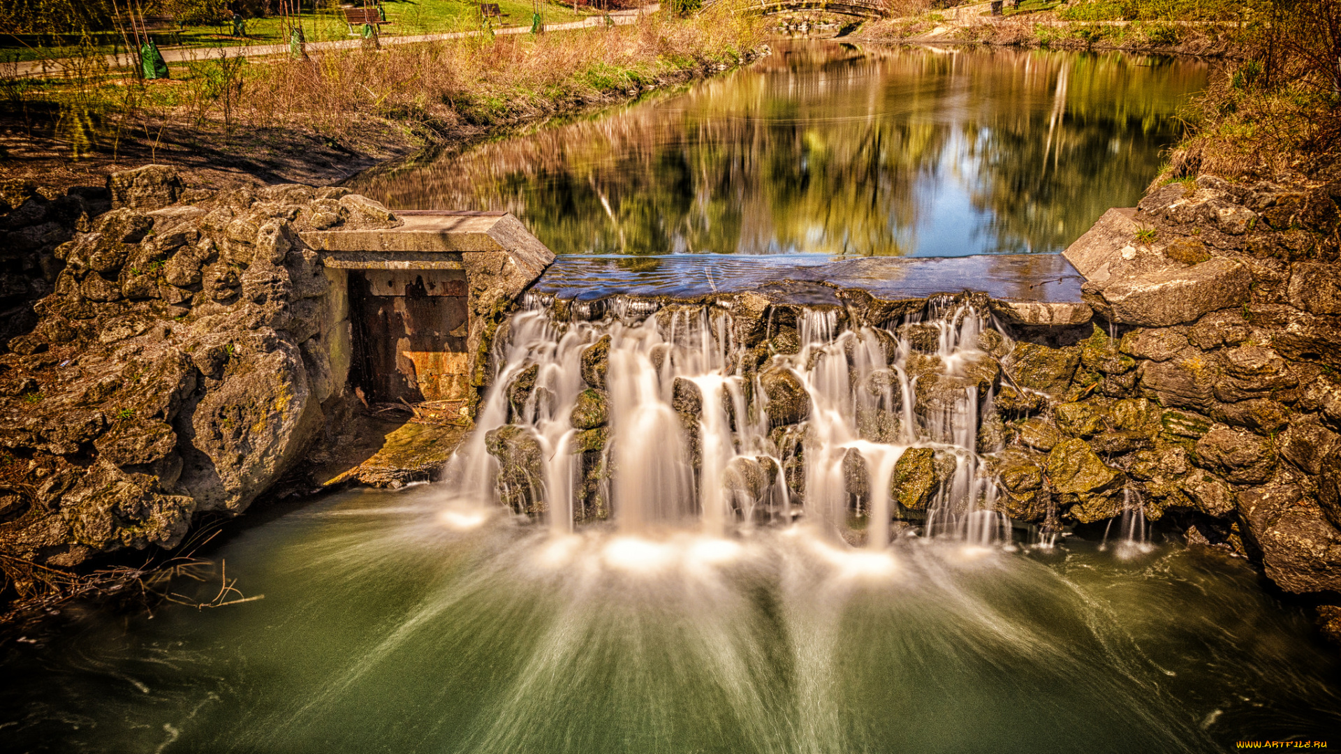 природа, водопады, водопад, река, ес