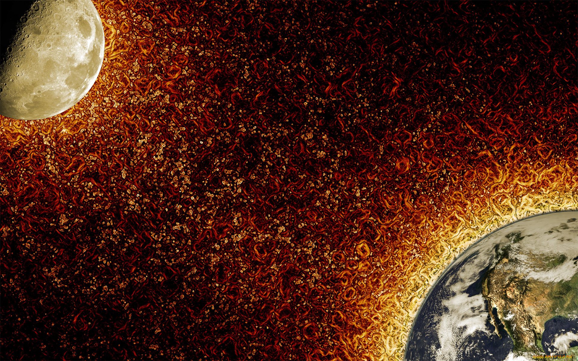 космос, арт, луна, земля